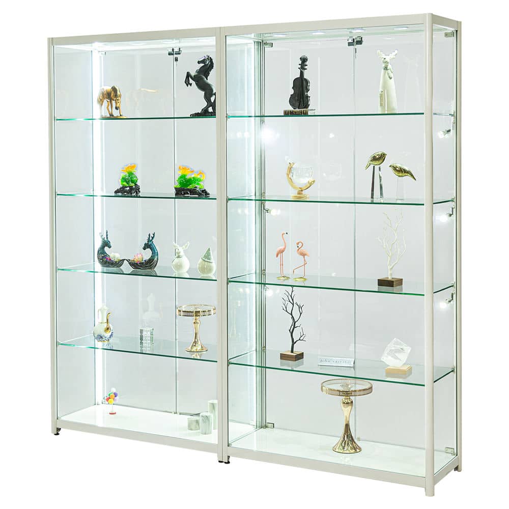 Glass Showcase Cabinet Display Stainless Steel Lockable Actionable